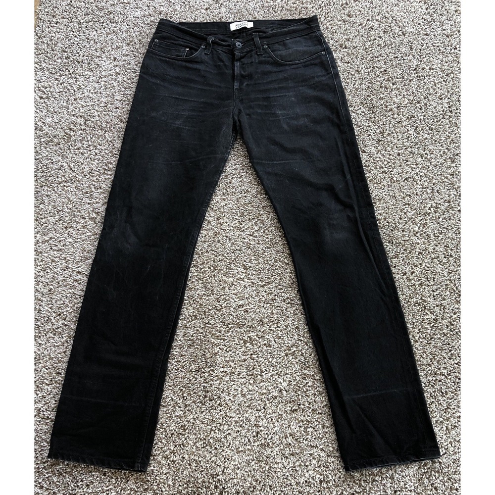 Naked & Famous Weird Guy Jeans Mens 34 Solid Black Raw Selvedge Denim Button Fly